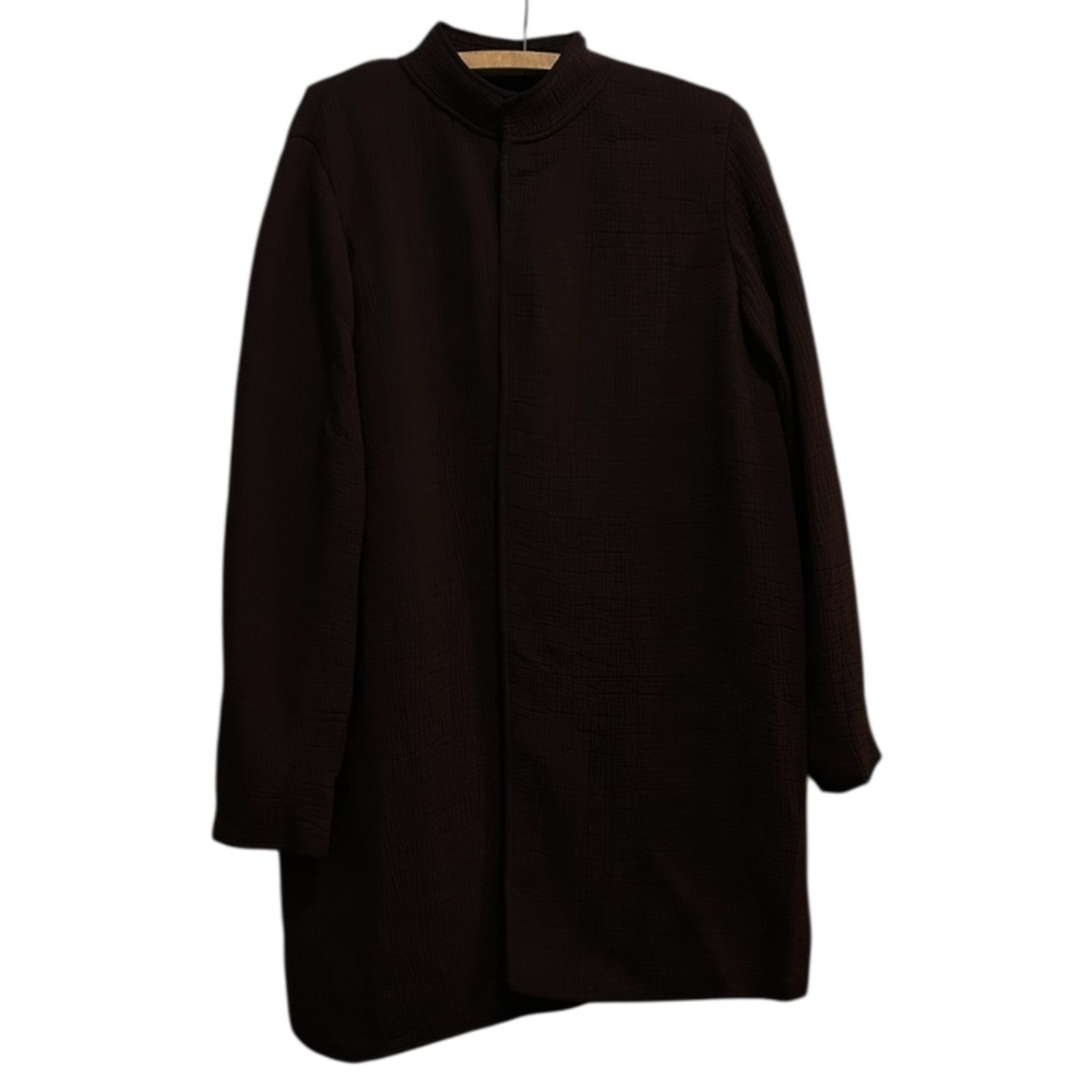 Eileen Fisher Textured Rayon Silk Open Front Jacket duster Eggplant size small